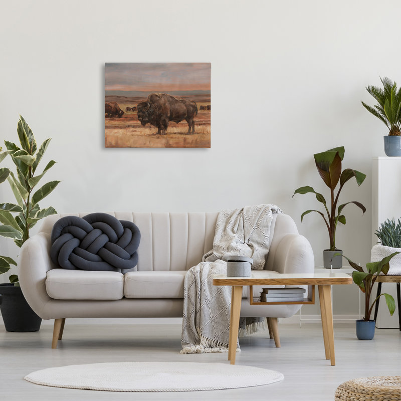 Art mural sur toile, "Rurale pastorale avec bison" par Ethan Harper, H 24 po x l 30 po