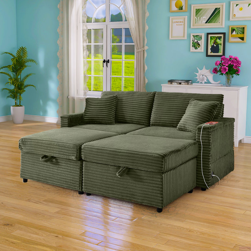 Bodhild 68" Comfortable Corduroy Lazy Sofa,Large-sized loveseat with an extra-soft chaise lounge,Ottoman with storage space, comes with a small table board,Suitable for combined living-bedroom spaces (or open-plan living areas)