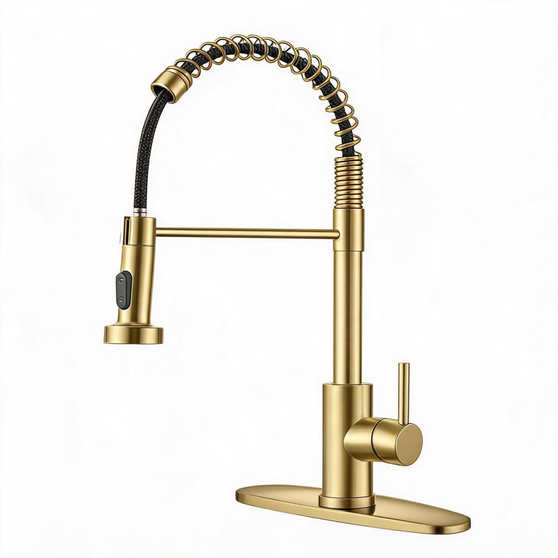 Robinet de cuisine en acier inoxydable brossé avec douchette rétractable et poignée simple en acier inoxydable brossé