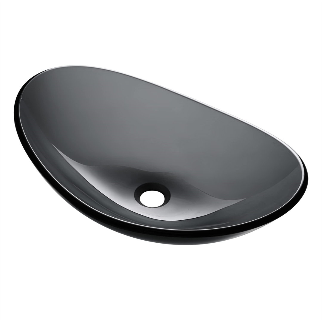 Aquaterior 13.97'' Gray Tempered Glass Oval Bathroom Sink Aquaterior