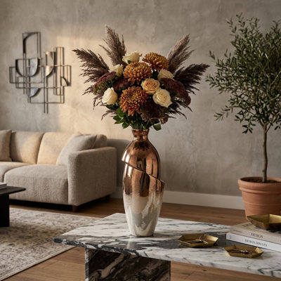Decorative Two-tone Glass Table Vase for Home Decor - Elegant Flower Vase Accent for Living Room or Bedroom Display - Bronze