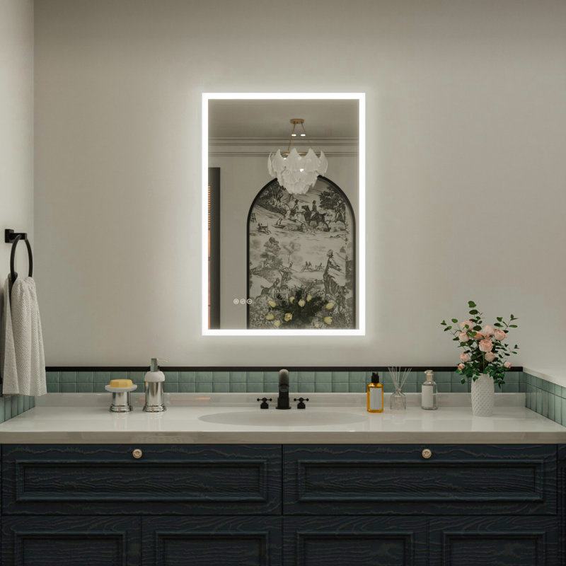 Bathroom Vanity Mirror LED Lights Anti-Fog Wall Mirror 3 Colors Dimmable, 36" x 24"