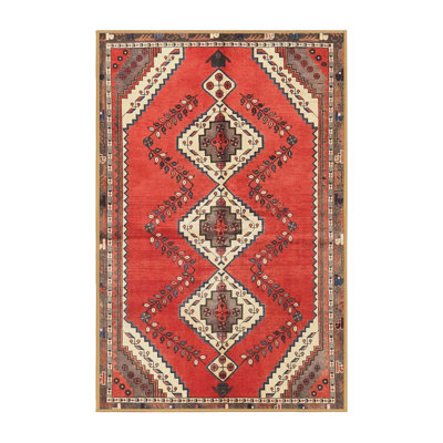 Tapis rouge/brun/beige traditionnel Risanna