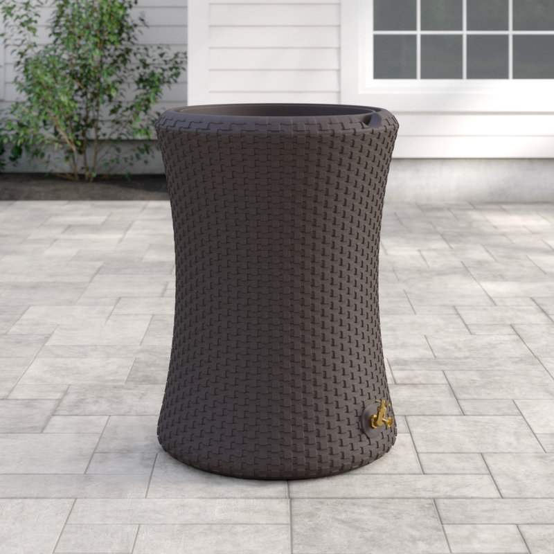 Dark Brown Wicker 50-Gallon Dual Spigot Rain Barrel Planter