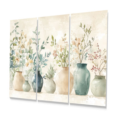 «Green Vases In Collection» - Boho Pottery, ensemble de reproduction d'art mural