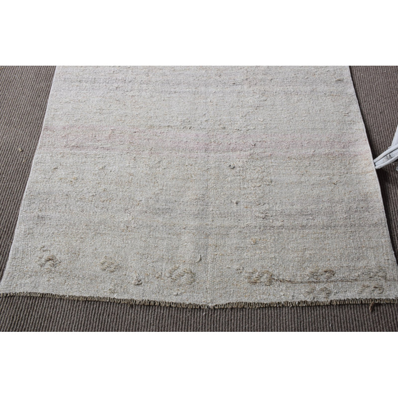Tapis kilim turc vintage fait à la main beige avec motif rayé - tapis de chanvre traditionnel Anatolian