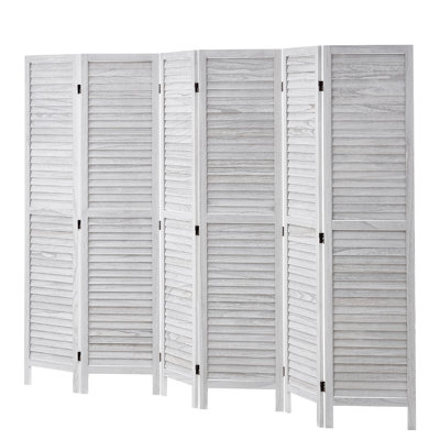 Wood Room Divider, 6 Panel Wood Folding Privacy Screen, 66.9 Inches Tall Indoor Louvered Partition Divider