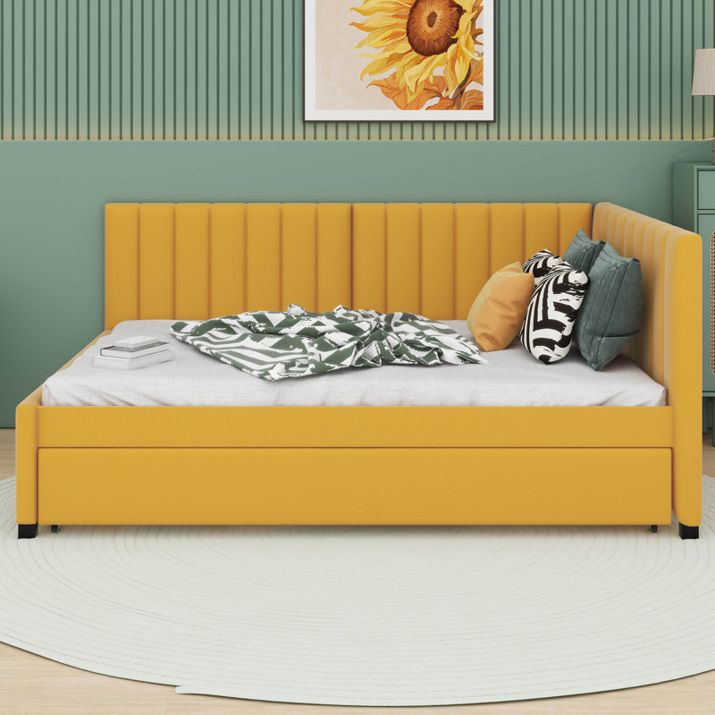 Ayob Upholstered Linen Daybed with Trundle Bed, Yellow