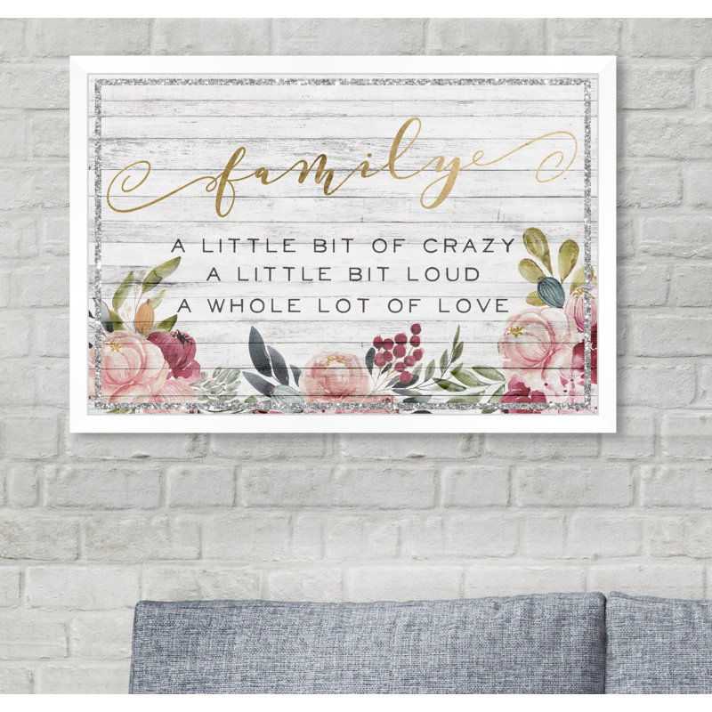 «Family Floral Love» - Art textuel, H 26 po x l 18 po x P 0,5 po, Cadre photo
