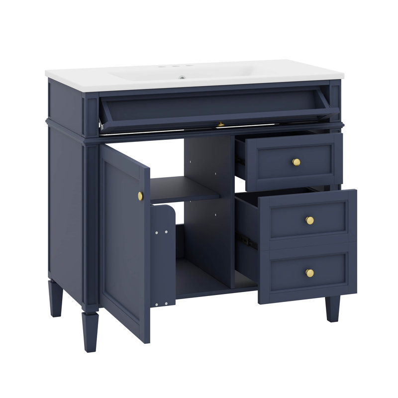Ensemble de meuble-lavabo moderne 36 po avec lavabo, armoire de rangement et miroir à 6 tablettes, Bleu