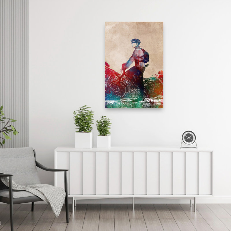 «Vibrant Mountain Biker», art mural cheval contemporain, 36" H x 24" W