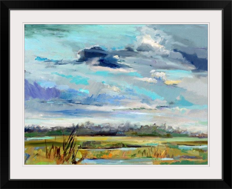 « marshal skies » carol hallock, reproduction d’art, H 35 po x l 44 po x P 1 po, Cadre noir