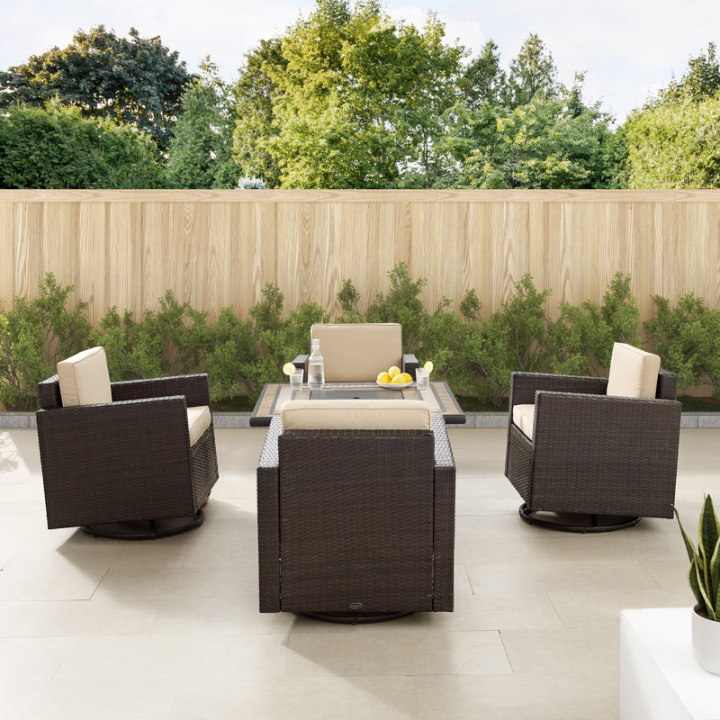 Arbedella Wicker 4 - Person Patio Conversation Set with Cushions, Beige