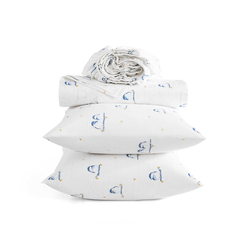 Ensemble de draps en coton percale Poppy & Fritz, Ensemble de draps lit simple + 1 taie d'oreiller, Bleu 1