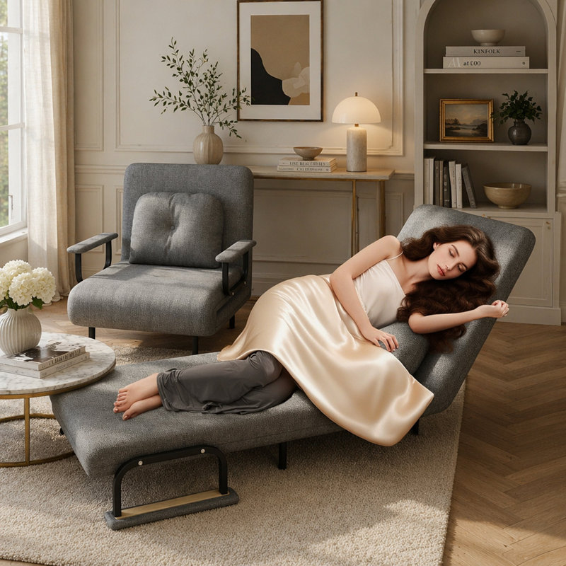 Fauteuil convertible 5-en-1 avec dossier réglable à 5 positions avec coussin et canapé-lit pliant pour le salon, la chambre à coucher et le bureau