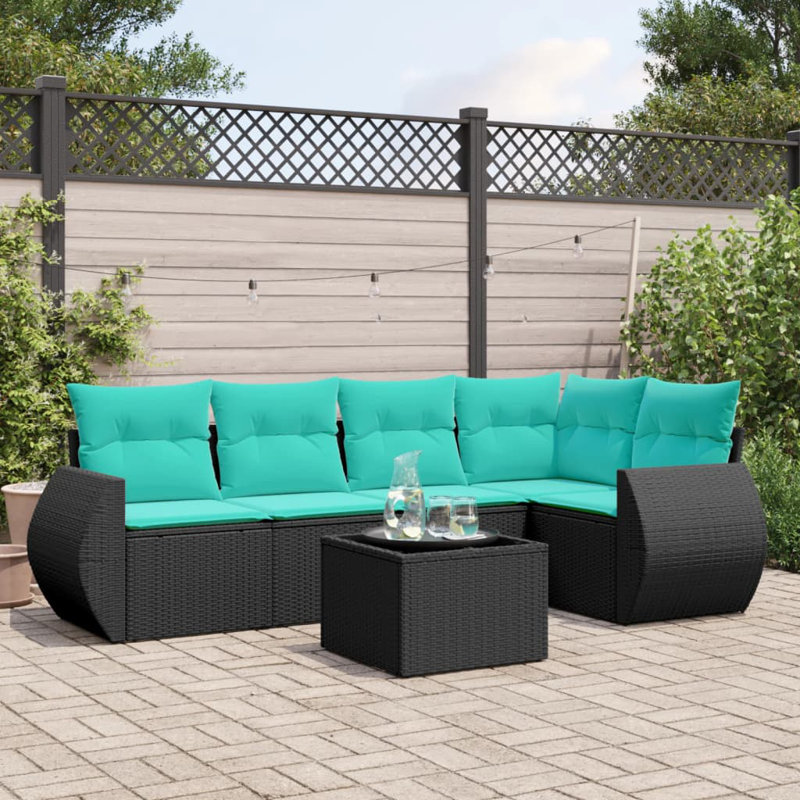  Ensemble de canapé de patio 6 pièces avec coussins en rotin de polyester noir