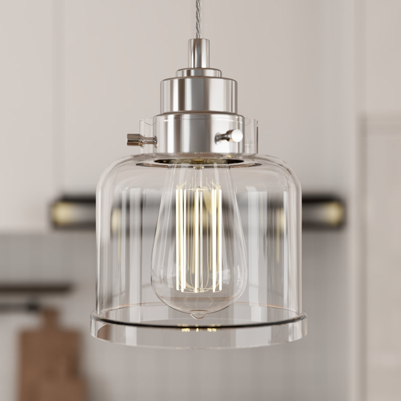 Juliann 1-Light Modern Dimmable Single Bell Pendant Light with Clear Glass Shade, Brushed Nickel