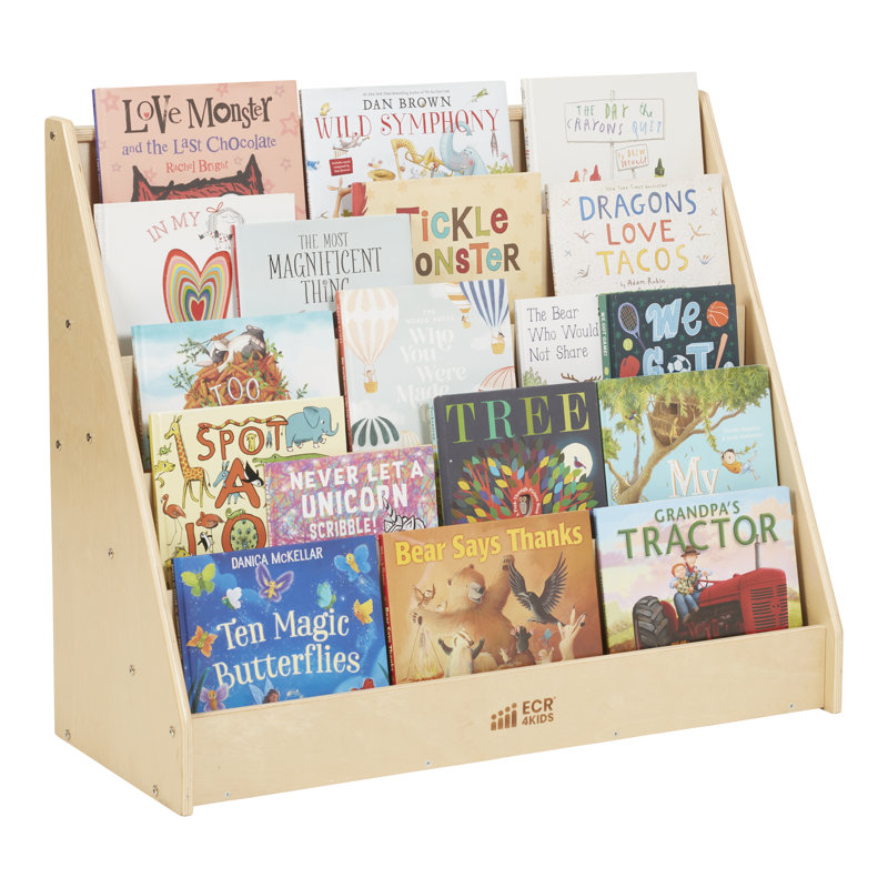 Natural Birch Single-Sided Kids Book Display Shelf