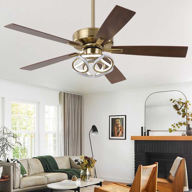 Ventilateur de plafond à DEL intégré à 5 pales à intensité variable Chantalle, Doré