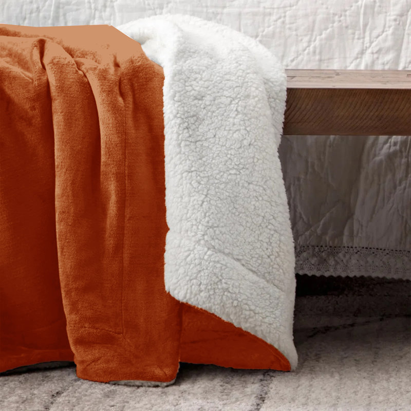 Super Soft Sherpa Fleece Blanket – Reversible Cozy Throw 240 GSM, 200cm x 150cm, Rust