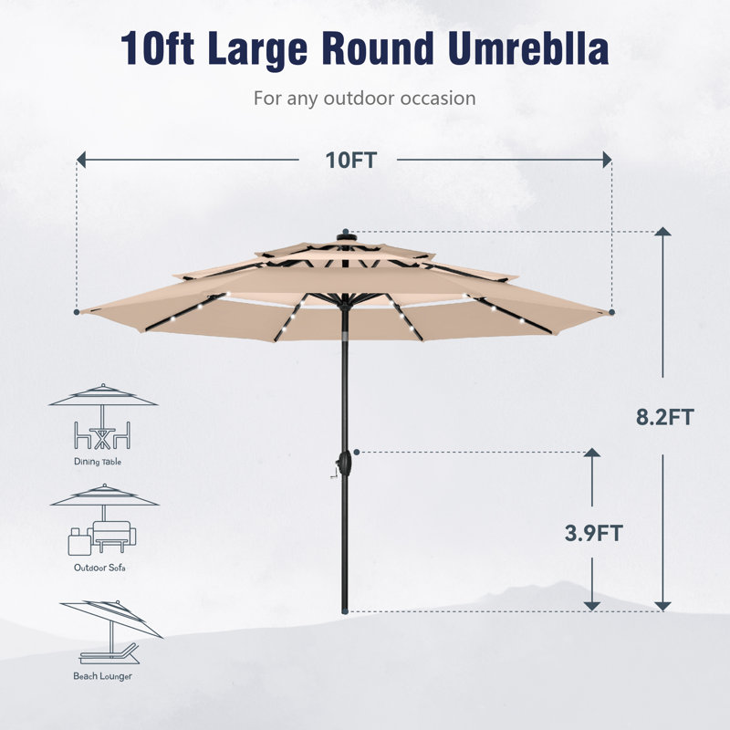 Parasol lumineux 120 "avec manivelle, Blanc / beige