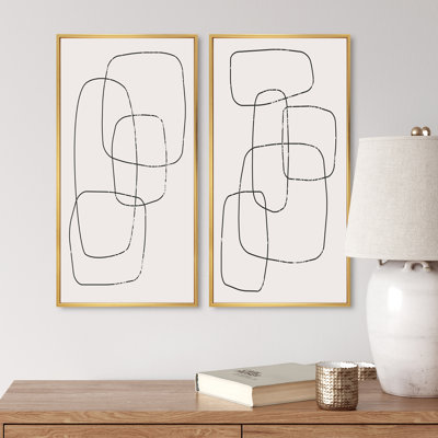 Abstract Geometric Minimalistic Line I - 2 Piece Painting Set on Canvas