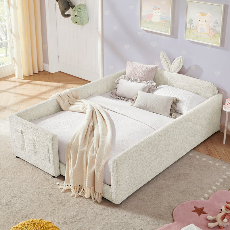 Lit plateforme tapissier Storage, Beige, Lit double