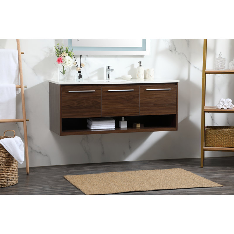 Ensemble de meuble-lavabo simple mural 48 po Roman, Noyer