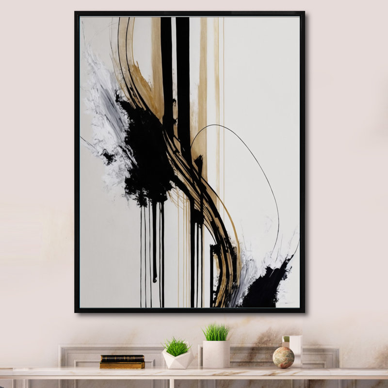 Golden Minimalist Abstract II - art mural moderne sur toile, H 32 po x l 24 po x P 1 po, Toile avec cadre flottant noir