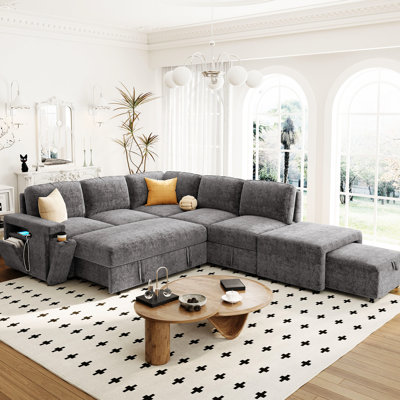 En forme de L avec espace de rangement - Hublots et porte-gobelets pour le bureau Siège confortable, tissu modulaire doux et coussins amovibles.