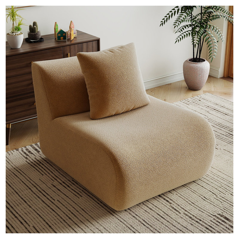 Canapé d'appoint sans accoudoir avec coussin en tissu Teddy Camel, siège simple modulaire, 35.43" H x 40.94" W x 32.68" D