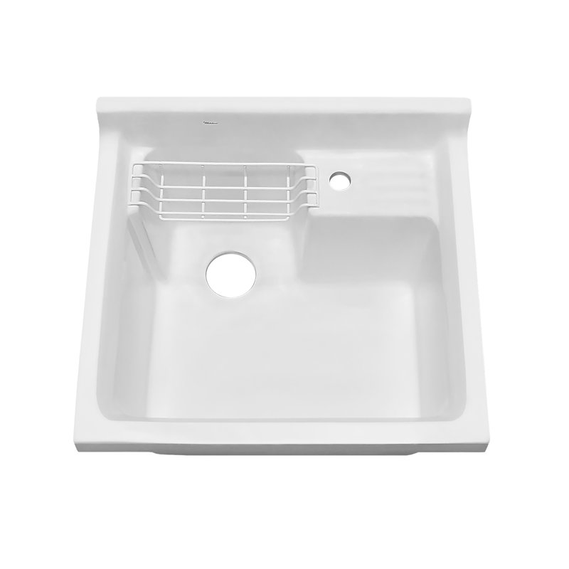 Whitehaus Collection 24" Vitreous Single Bowl, Drop-in Sink with Wire Basket and Off Center Drain Location