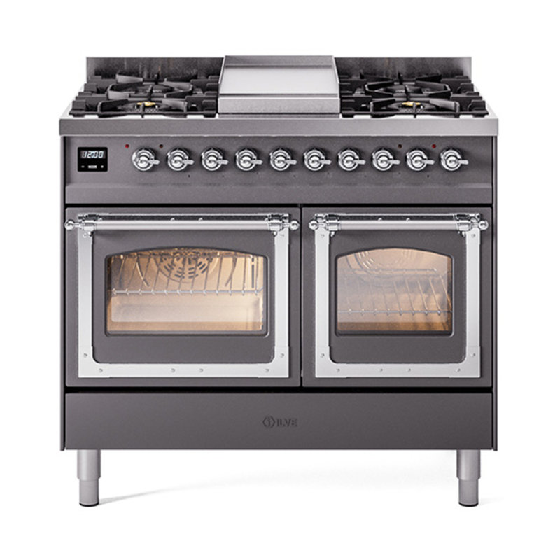 ILVE Nostalgie II Noblesse 40 in Dual Fuel Range, Graphite Matte/Chrome, Liquid Propane