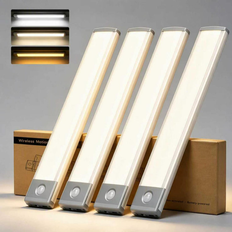 4 pièces 8 "sans fil avec capteur de mouvement rechargeable sous-armoire à 3 lumières DEL pour éclairage de cuisine