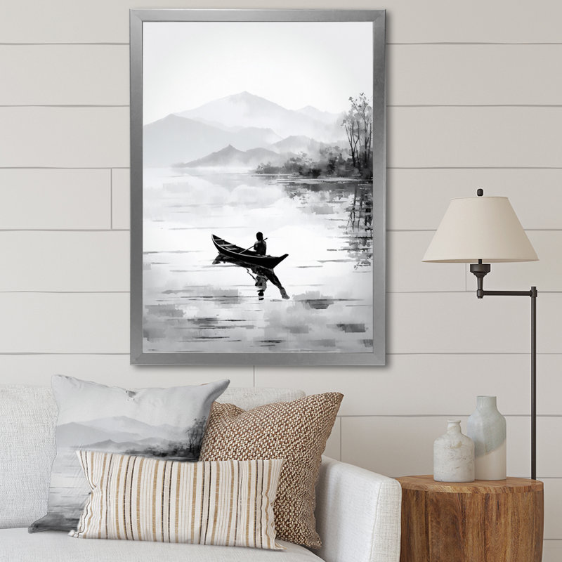 Sinquefield, art asiatique, canot-bateau III, H 44 po x l 34 po x P 1,5 po, Cadre photo argenté