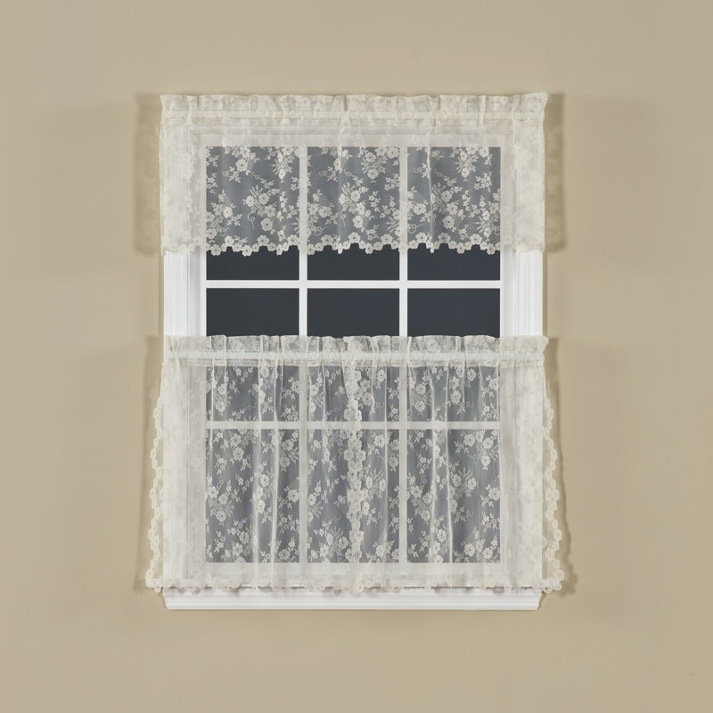Baver Floral Cafe Curtain, Ivory, 24" H x 56" W