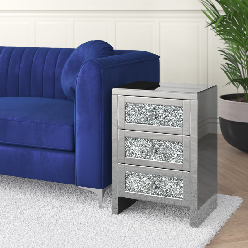 Rollins Mirrored Glass Top 3 - Drawer End Table