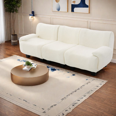 Boneless Space-saving Chenille Sofas, Modern Beige Living Room Couch With Plush Comfort