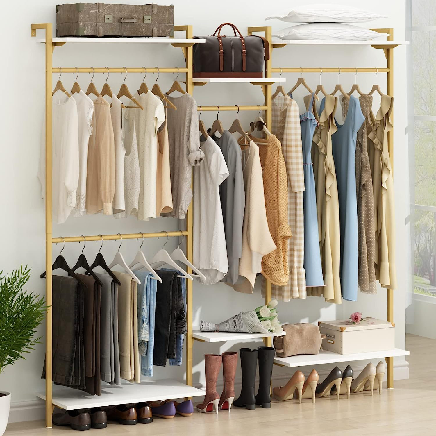 Rebrilliant Oloran Gold Wall Mount Clothes Rack with Hanging