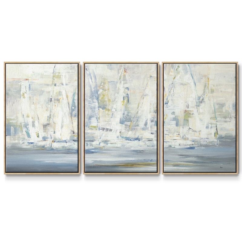 Regatta Time - 3 pièces, reproduction encadrée sur toile, H 36 po x l 75 po x P 2 po, Naturel