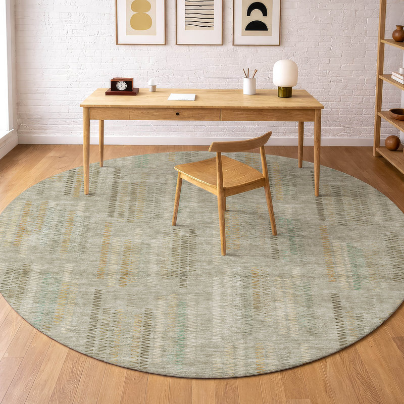 Machine Washable Indoor/Outdoor Chantille ACN2887 Modern Rug, 8' Round, Khaki
