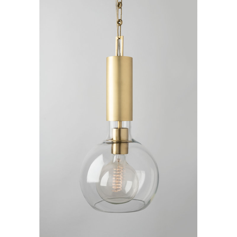 Luminaire suspendu en forme de globe à 1 lumière Raleigh, Laiton vieilli, H 19,5 po x l 9 po x P 9 po