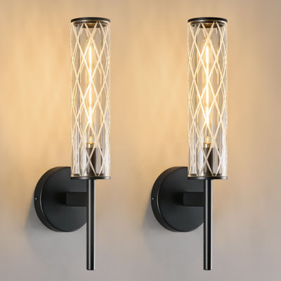 Modern Tube Check Glass Wall Sconces 2-Pack