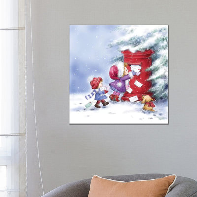 Little Girl And Boy With Letters by MAKIKO - Wrapped Canvas Print