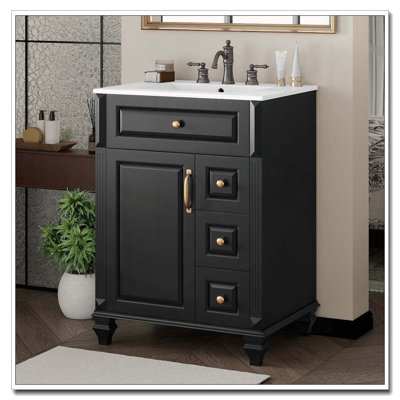 24" Solid Wood Bathroom Vanity with Flip-Out Drawer and Ample Storage