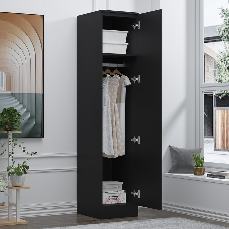 Osbourne Plain 1 Door Wardrobe, Black Oak/Gloss Black