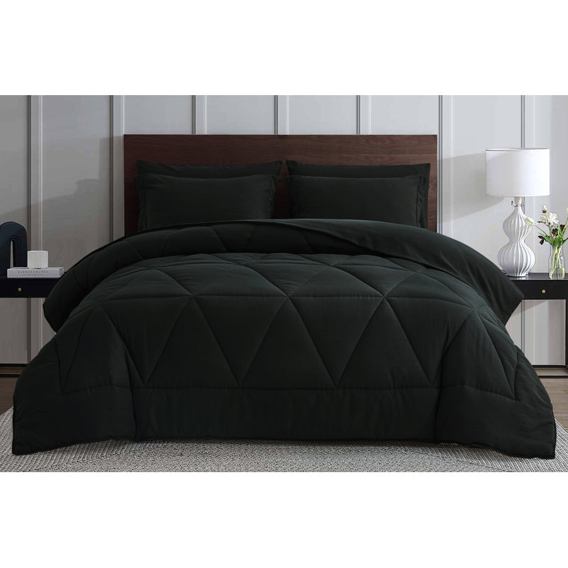Full Black Microfiber Geometric Bed in a Bag Set