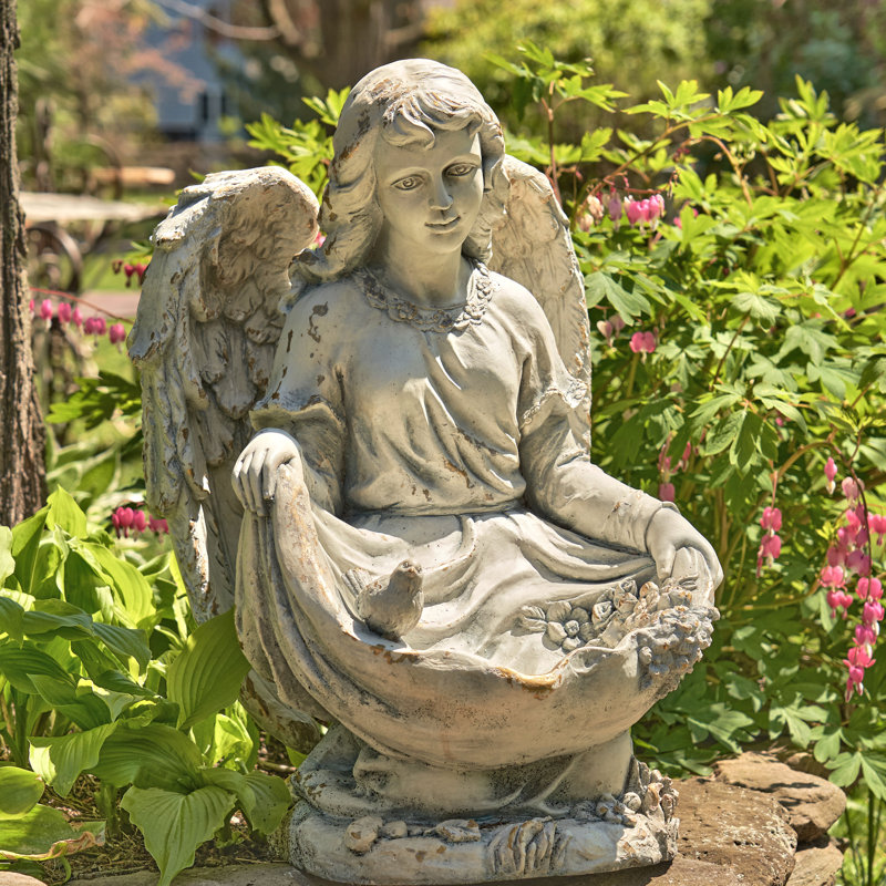 Statue de jardin ange assis enfant magnésium, Antiqque gris