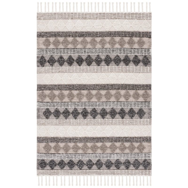 Ivory and Black Flat Woven Wool Area Rug, 8' x 10'