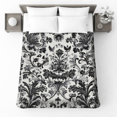 Couvre-lit matelassé damassé noir et blanc